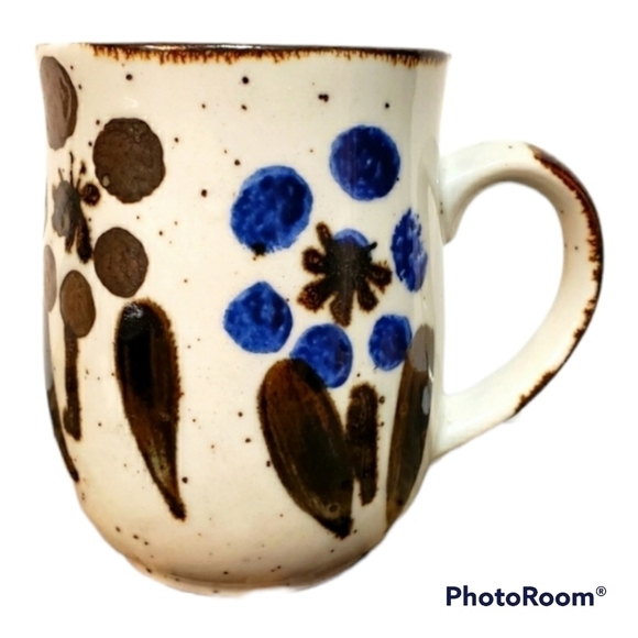 Vintage Speckled Glaze Abstract Floral Stoneware Coffee Tea Mug Cup - Picture 1 of 7